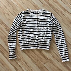 H&M Black & Cream Striped Knit Cardigan